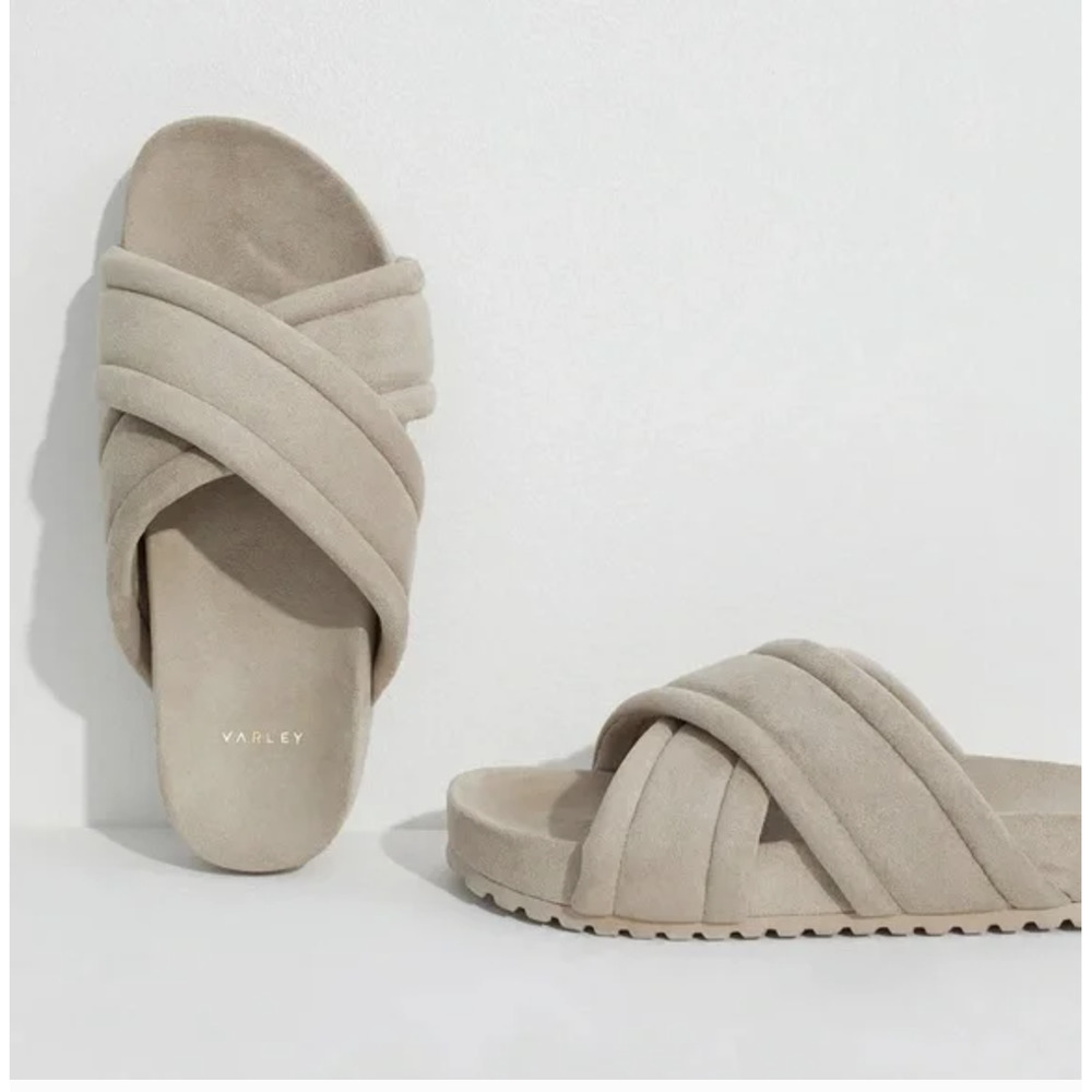 Varley Sandals 10 Ronley Quilted Slides Beige Mink Stone Comfort Slip On